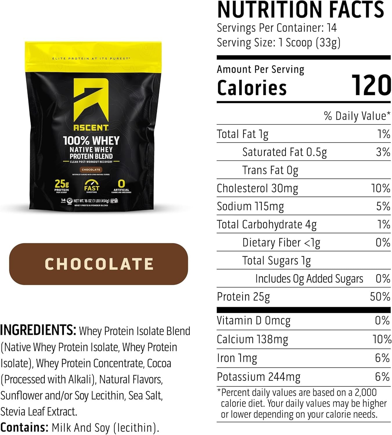 Post Workout Chocolate Whey Protein Isolate 1 lb – 25g Protein, Stevia-Sweetened
