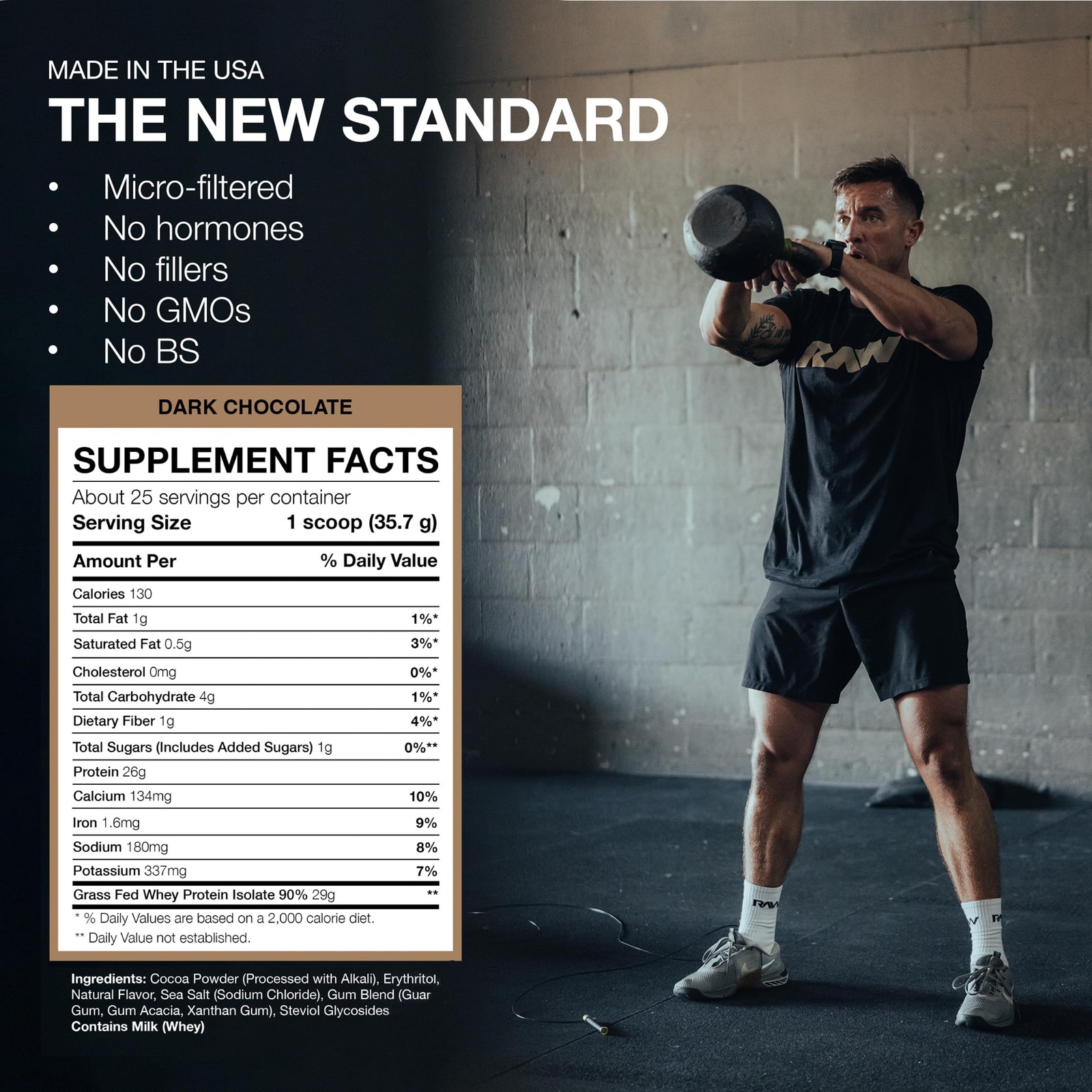 RAW Whey Isolate Protein Powder, Dark Chocolate – 100% Grass-Fed Sports