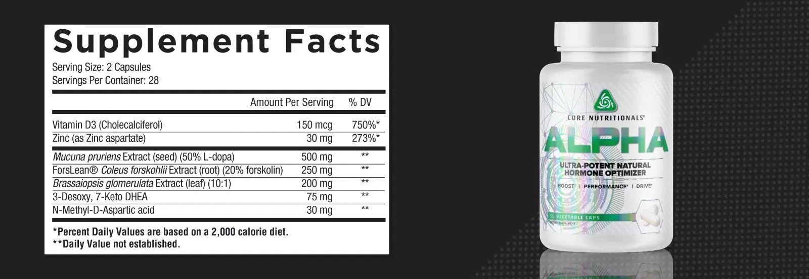 Core Nutritionals ALPHA – Anabolic Hormone Booster & Estrogen Blocker 56 Caps