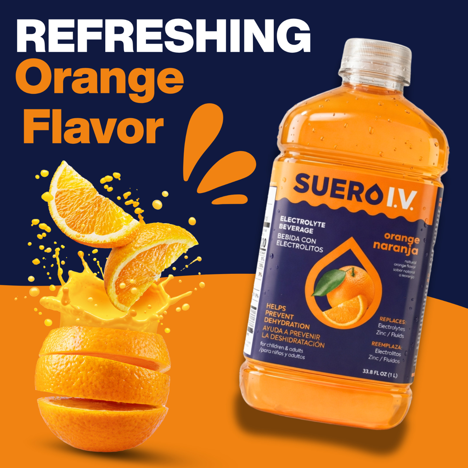 Suero I.V. Electrolyte Drink, Orange Flavor 33.8 fl oz – Hydrate (3-Pack)