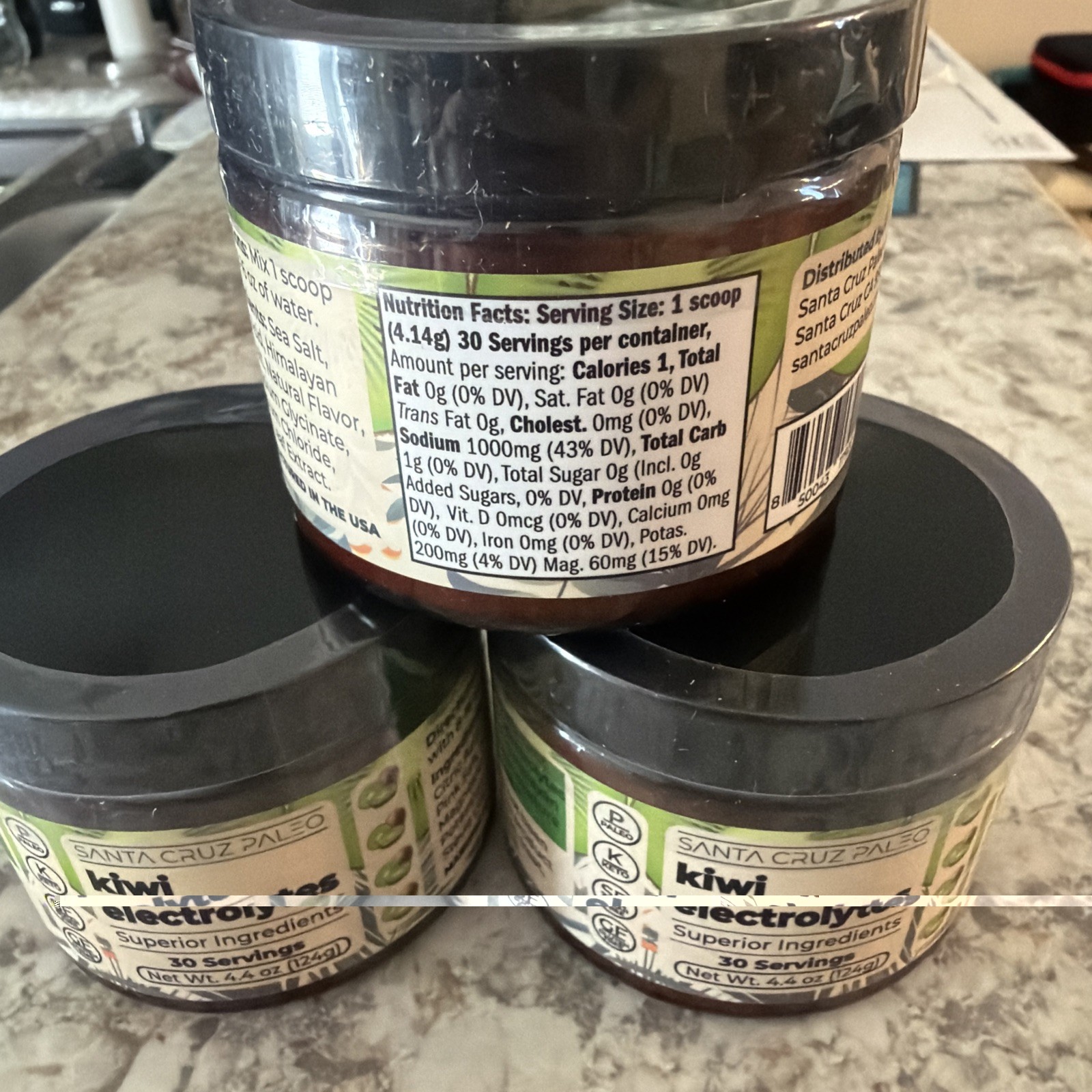 Santa Cruz Paleo Electrolyte Powder Kiwi Flavor 30 Servings Per Tub (3 Pack)