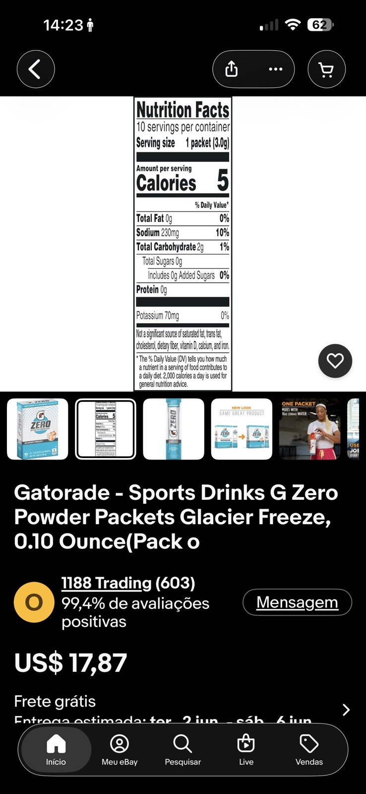 Gatorade – Sports Drinks G Zero Powder Packets Glacier Freeze, 0.10 Ounce(Pack o