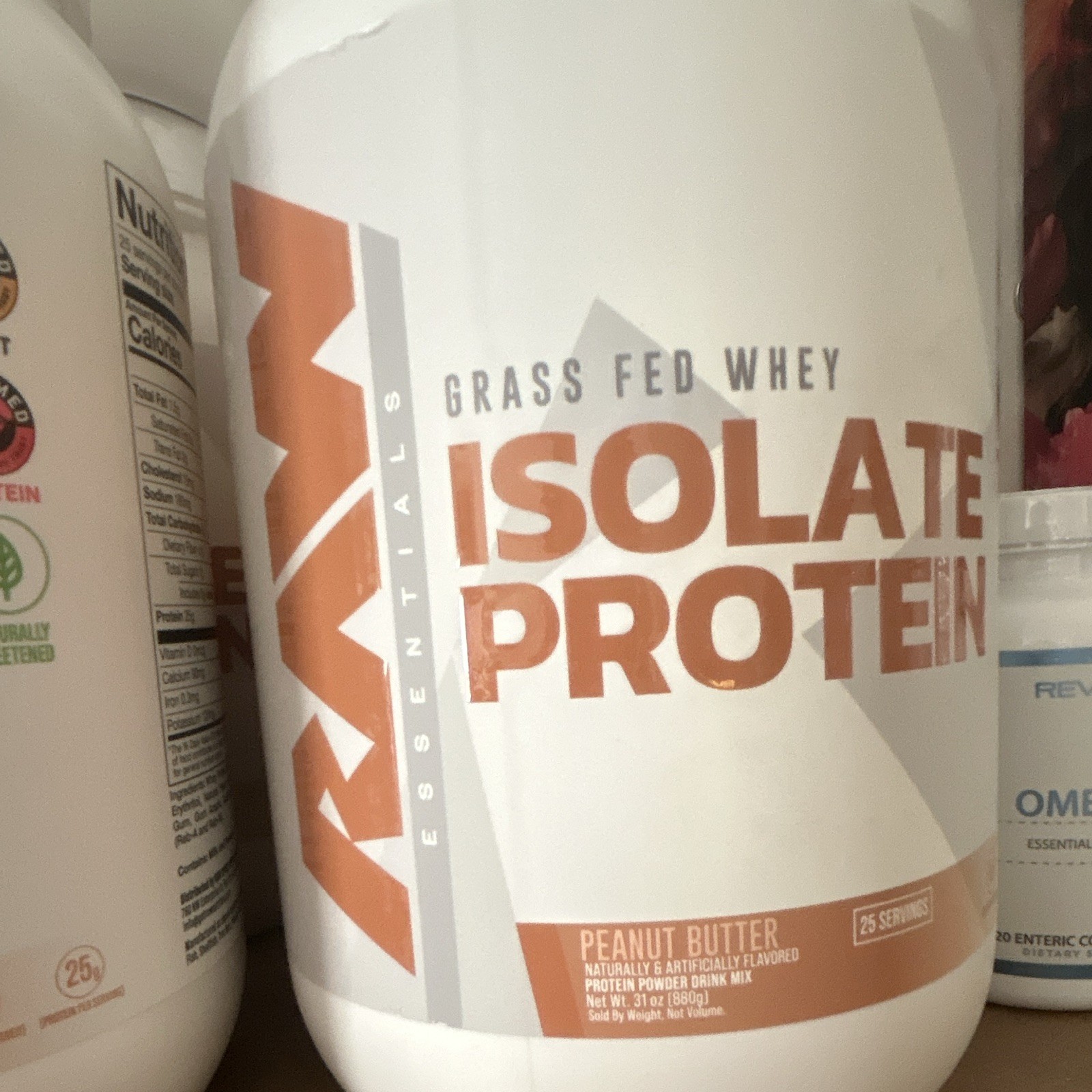 KOS Grass Fed Whey Protein Isolate Powder Peanut Butter Flavor 31 oz