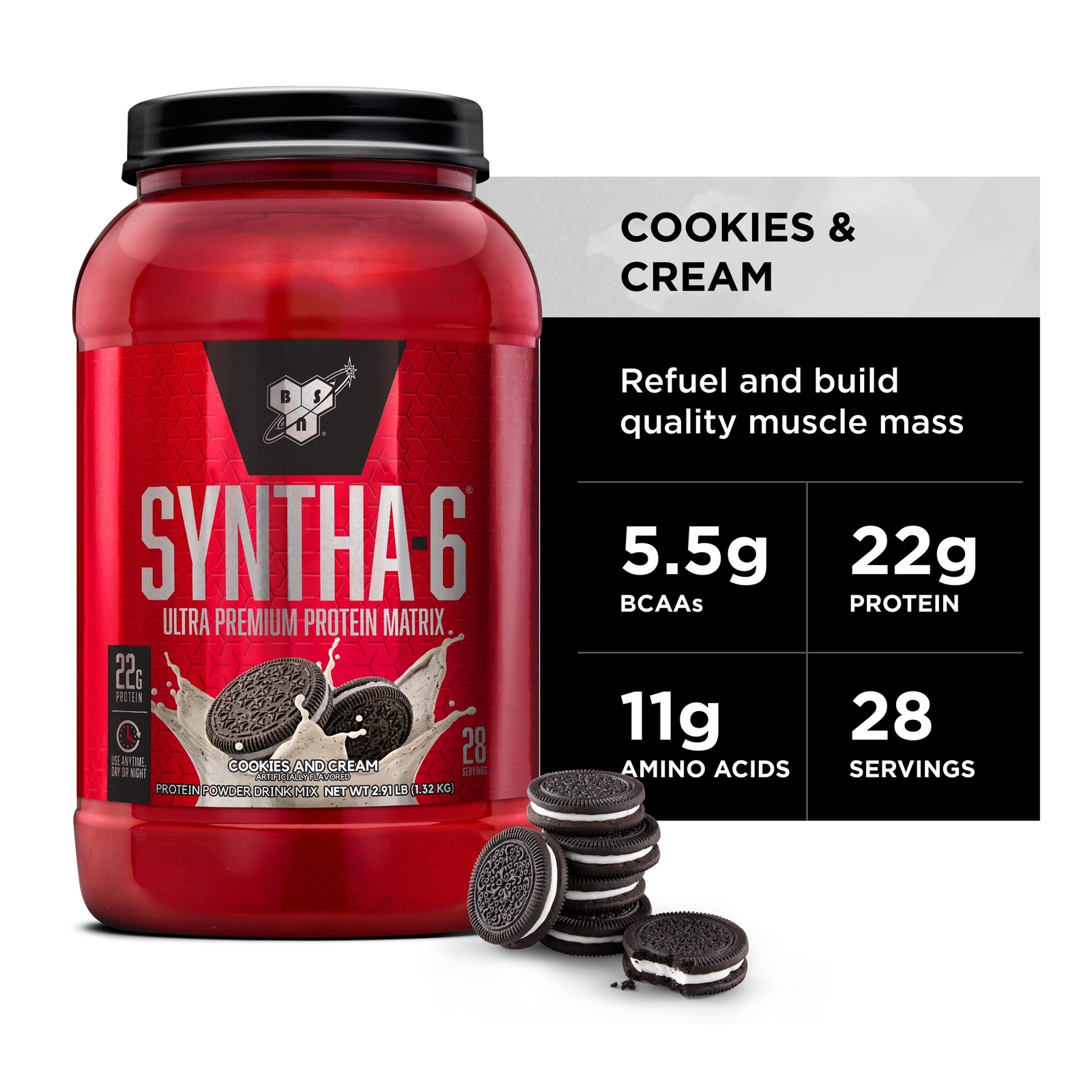 Syntha 6 Whey Protein Powder, Cookies & Cream, 2.91Lb
