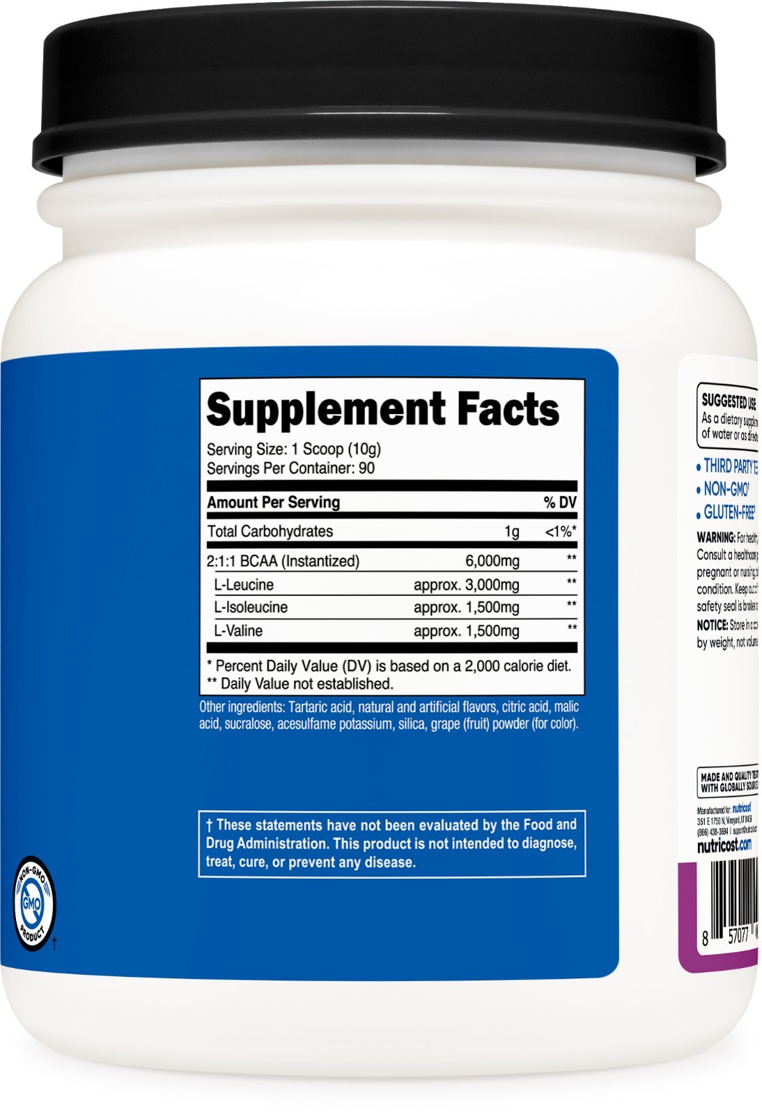 Nutricost BCAA Powder (Grape) 90 Servings – Gluten Free and Non-GMO