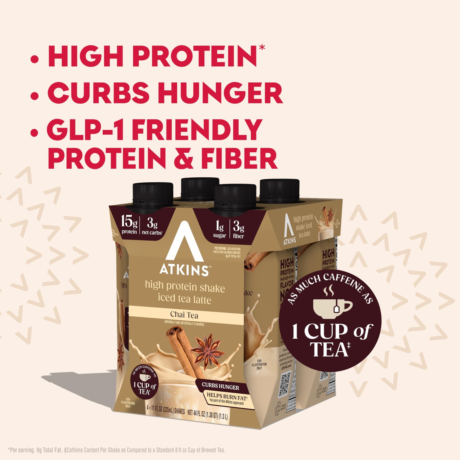 Atkins Chai Tea Latte Flavored High Protein Shake, 12 11 Fl Oz (Pack of 12)