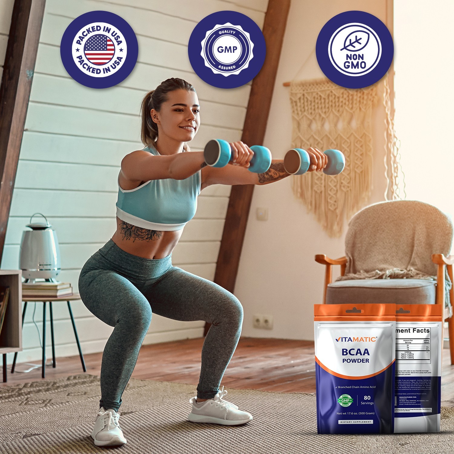 Vitamatic BCAA Powder – 2:1:1 Instantized Branched Chain Amino Acid – 500 Gram