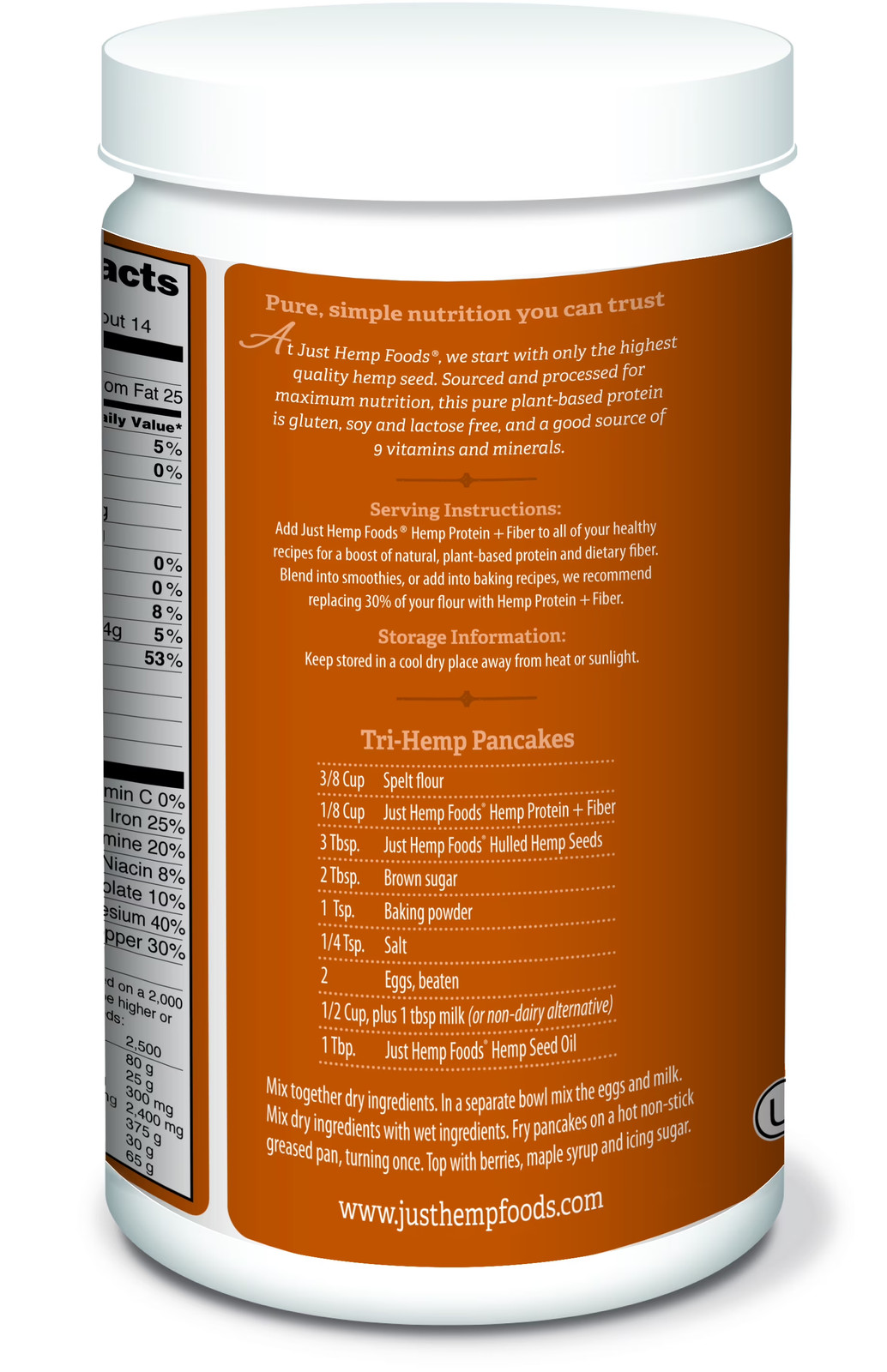 Just Hemp Foods Hemp Protein & Fiber Powder 11g Protein 16 oz