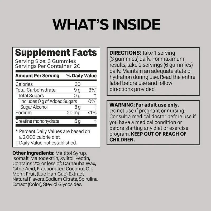 Creatine Gummies Blue Raspberry Muscle & Performance Supplement 5g 30 Servings