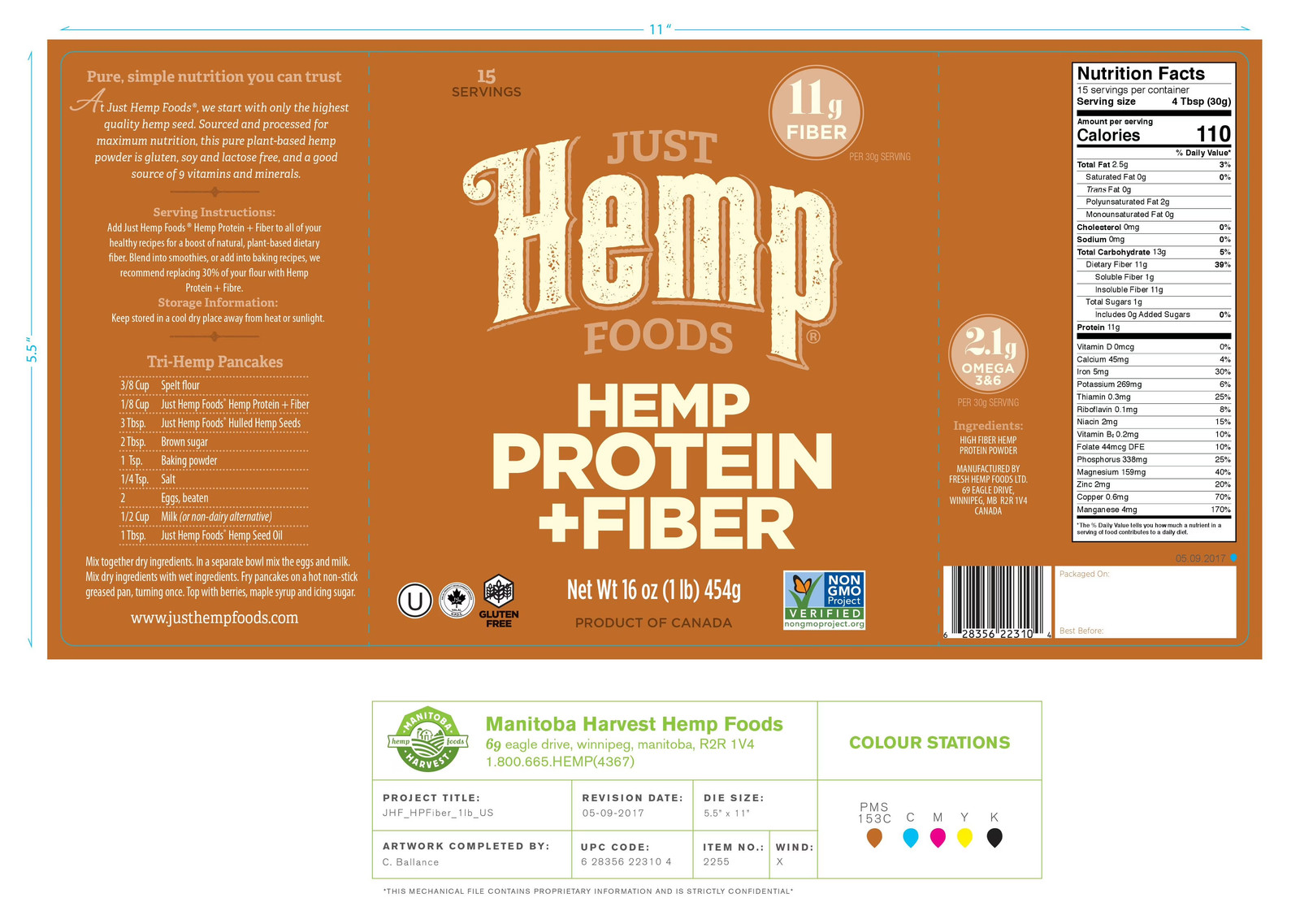 Just Hemp Foods Hemp Protein & Fiber Powder 11g Protein 16 oz