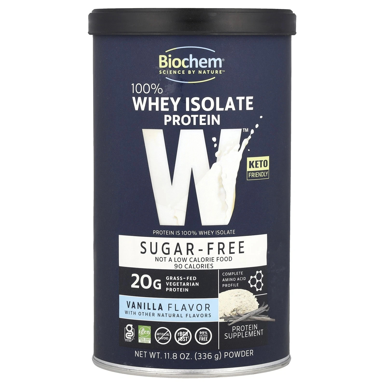 Biochem 100% Whey Isolate Protein Sugar Free Vanilla 336 g/11.8 oz Each (Pack 3)