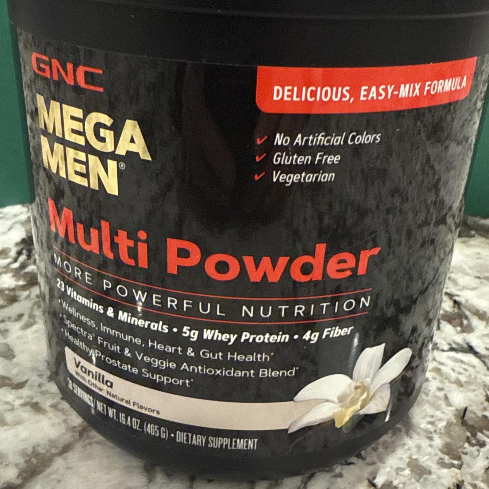 GNC Mega Men Multi Powder, Vanilla, 23 Vitamins & Minerals, 5G Protein, 16.4 oz