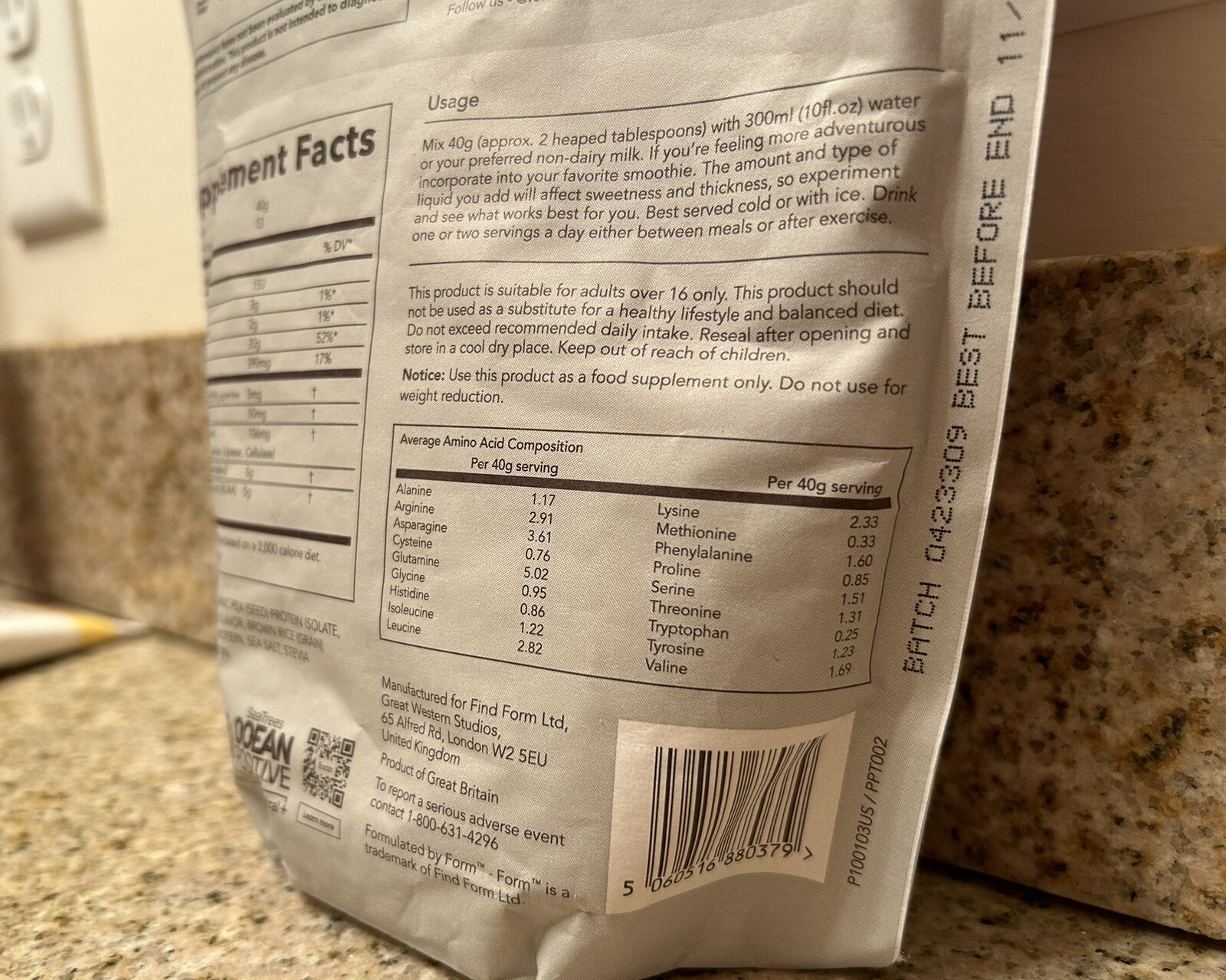 Form Performance Plant Based Protein Supplement Tiramisu 1.1 LBs New