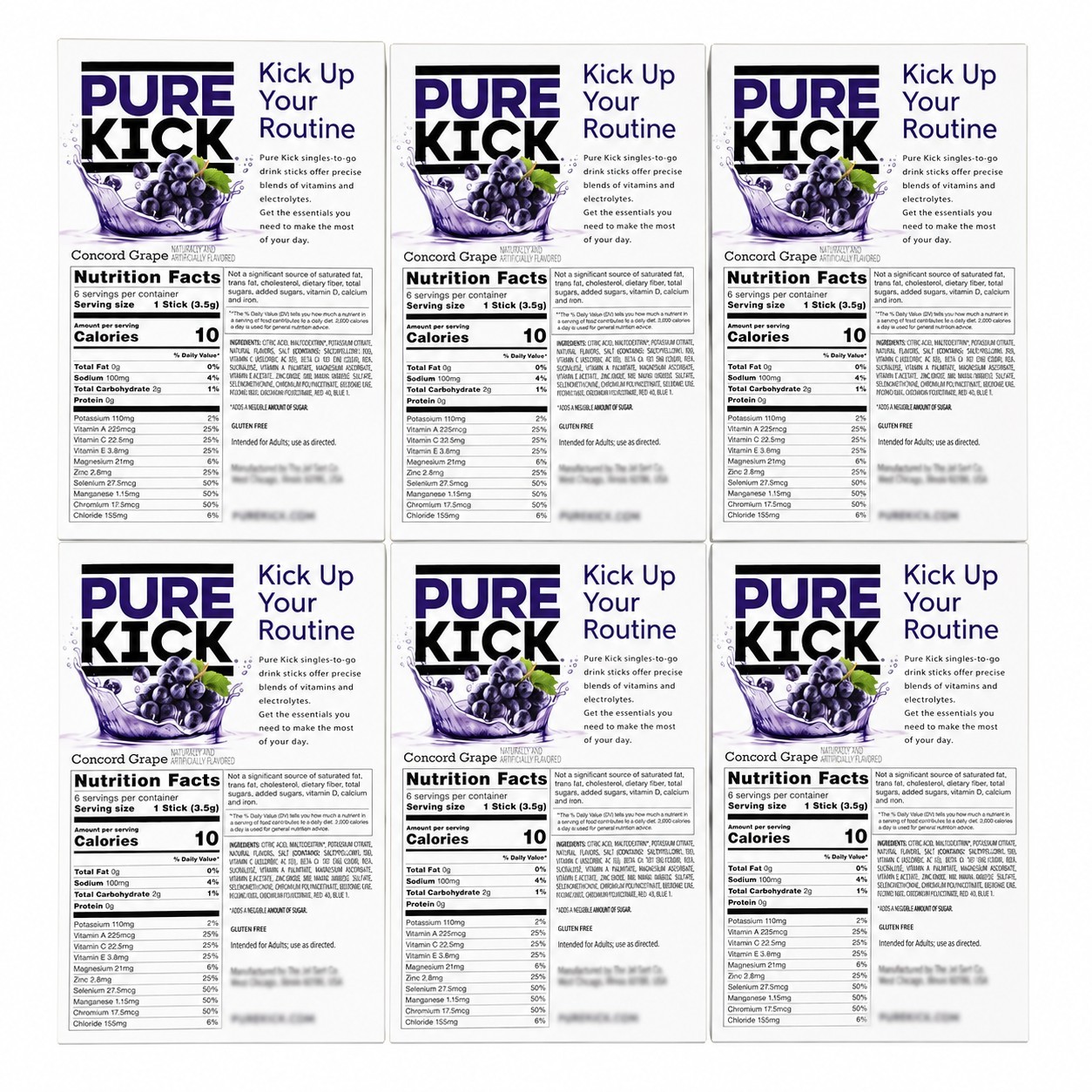 PURE KICK Concord Grape Zero Sugar Electrolyte Drink Mix Water Enhancer 36