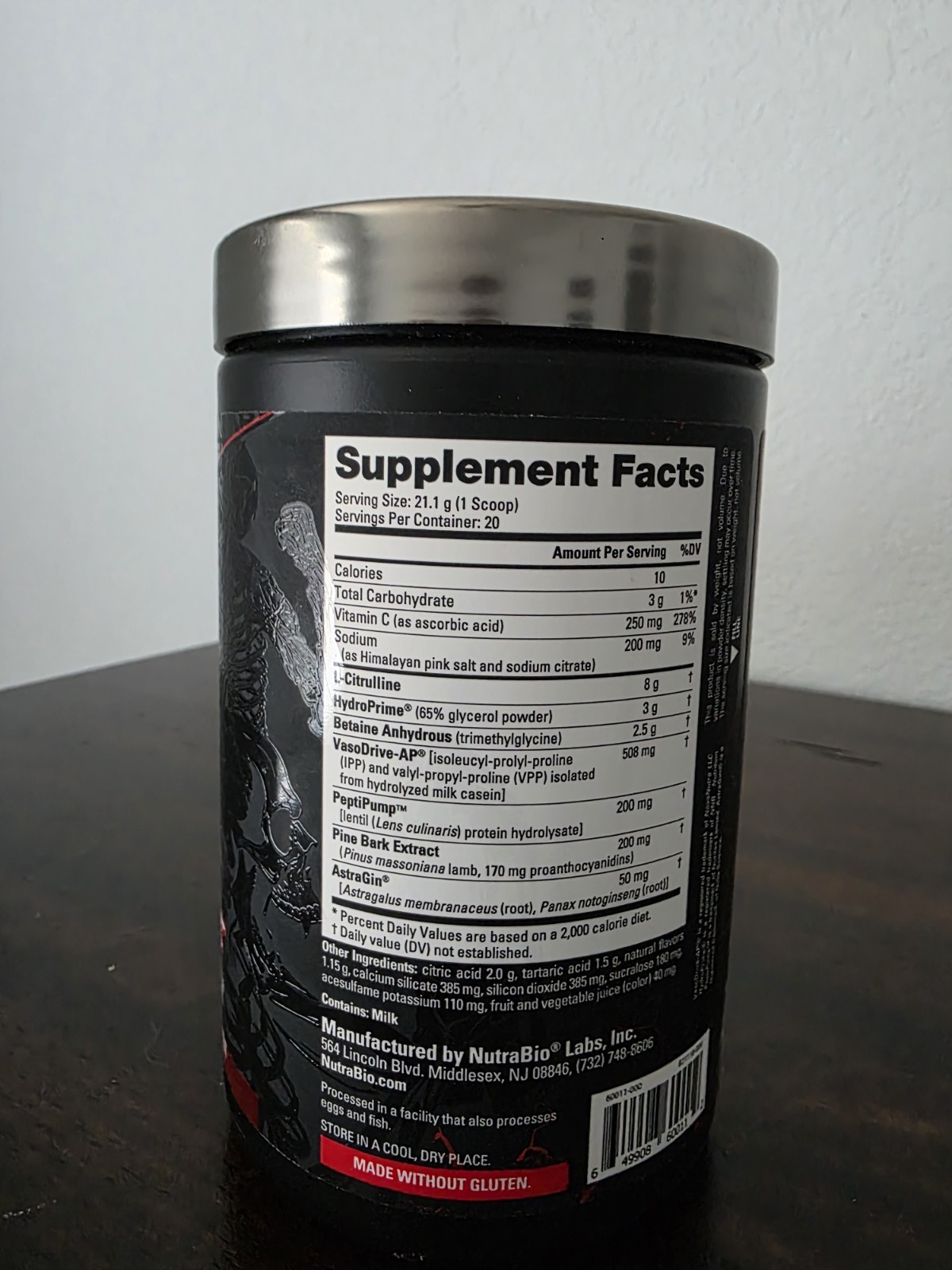 NutraBio Bloodrush Nitric Oxide Enhancer Non-Stim Powder 20 Servings