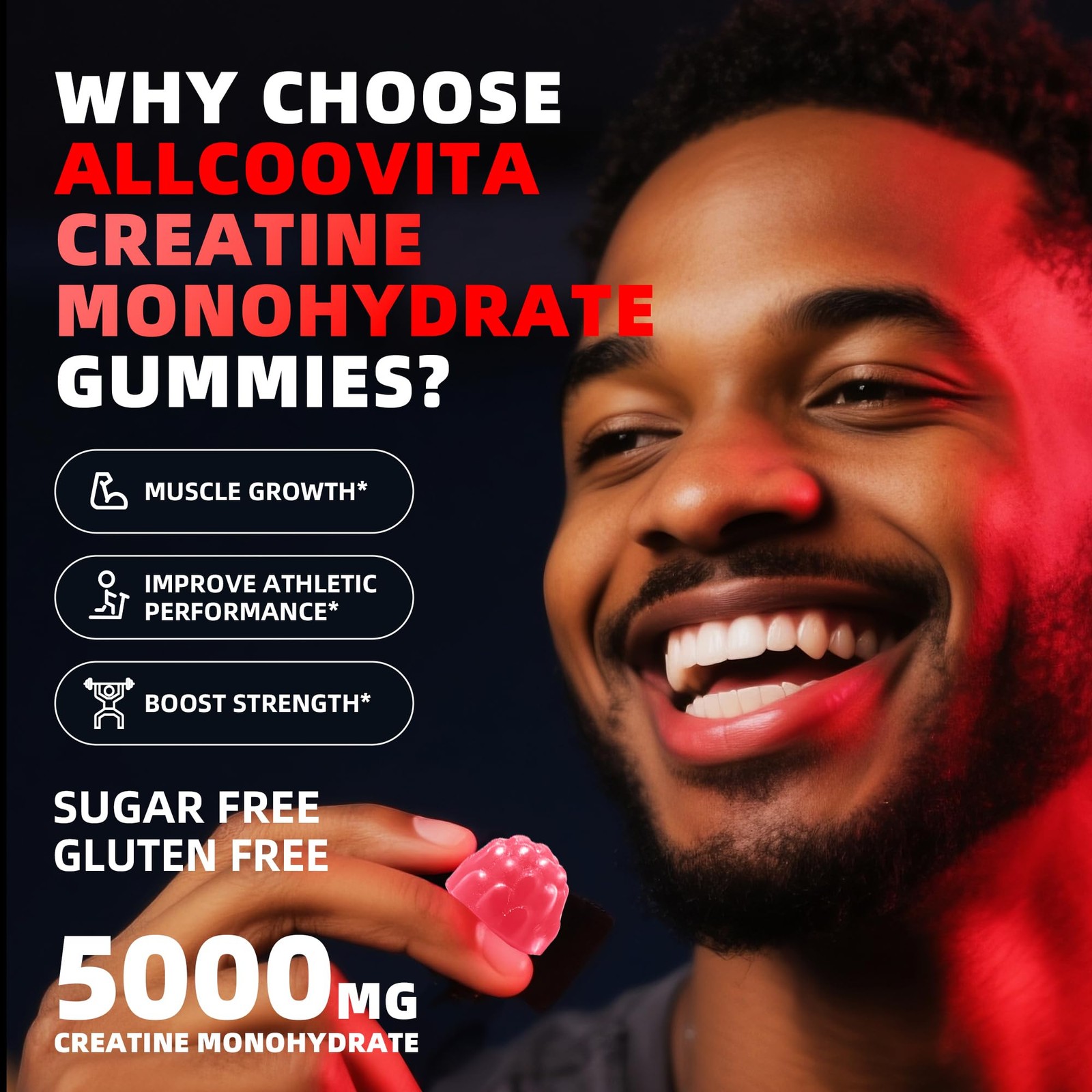 Allcoovita NSF Certified Creatine Gummy 5g 135 Count (Pack of 1), Strawberry