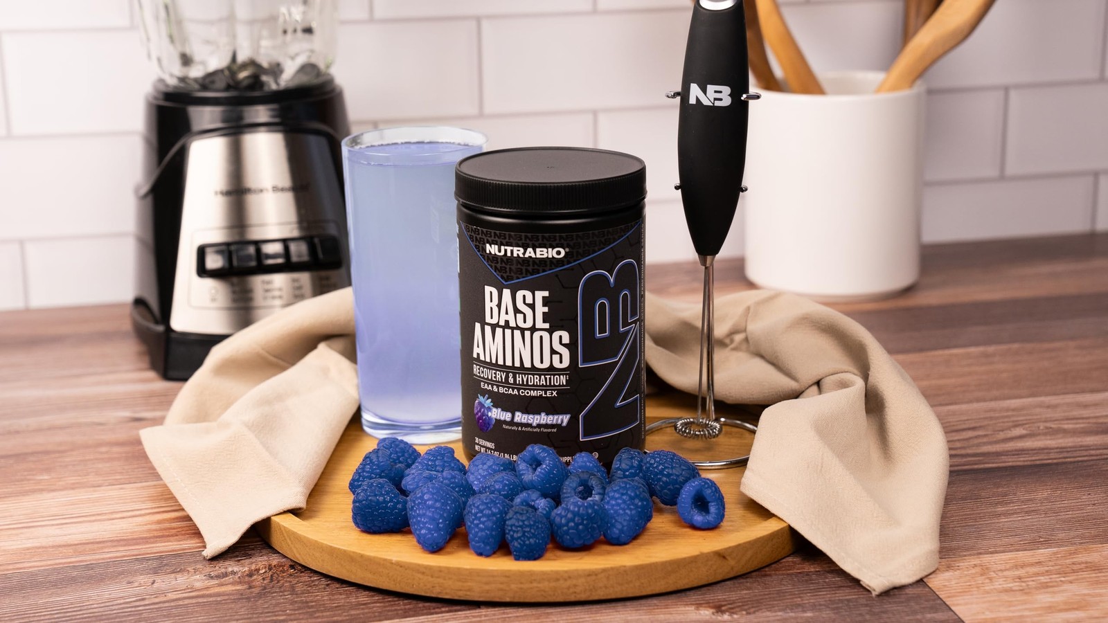 NutraBio Base Aminos EAA + BCAA Powder Blue Raspberry 30 Servings Hydration