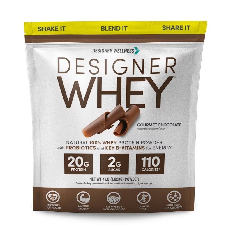 Designer Protein Whey Gourmet Chocolate 64oz, Gluten-Free, Non-GMO, 20g