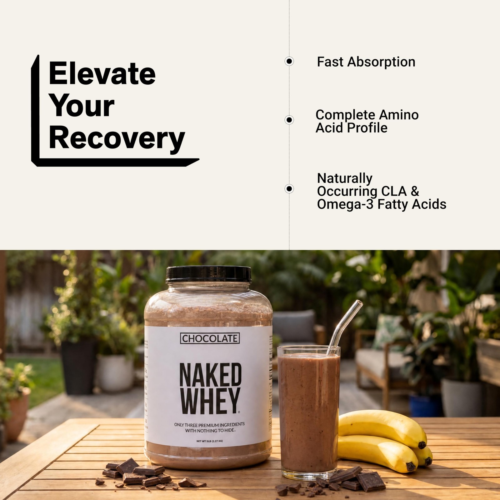 NAKED Whey Protein Supplement Powder, Chocolate, NSF 5 Pound (Pack of 1)