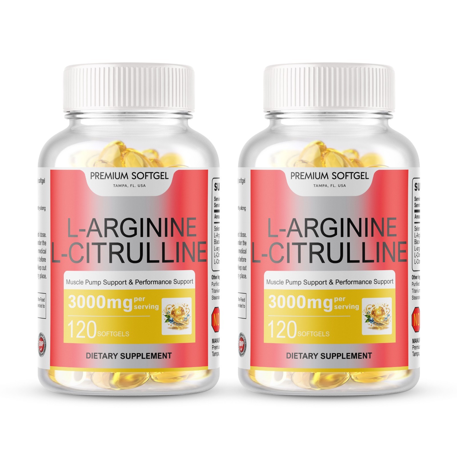 L-Arginine L-Citrulline Nitric Oxide Booster 3000mg 240 Softgels 90 Servings USA
