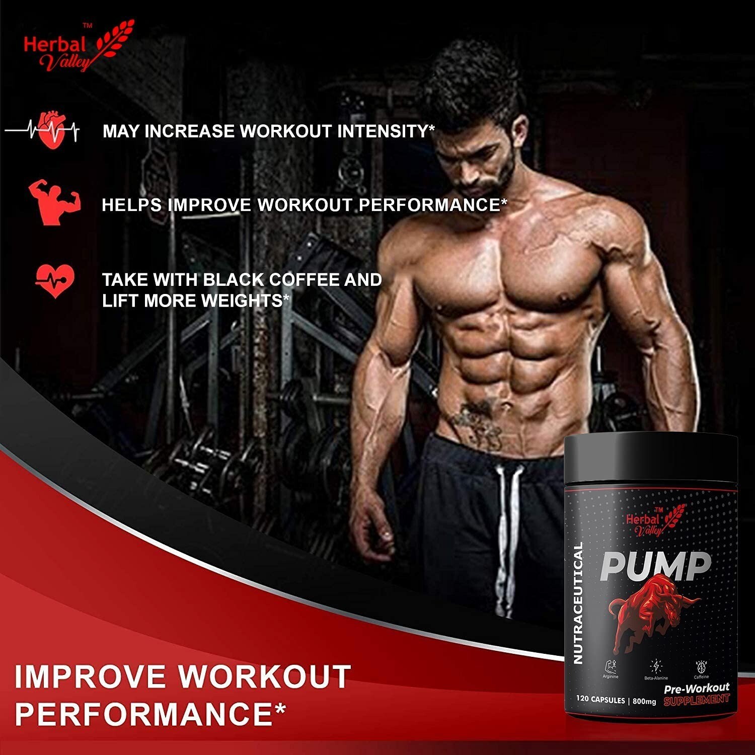 HerbalValley Pump Pre Workout Capsules 120 | 800MG Supplements