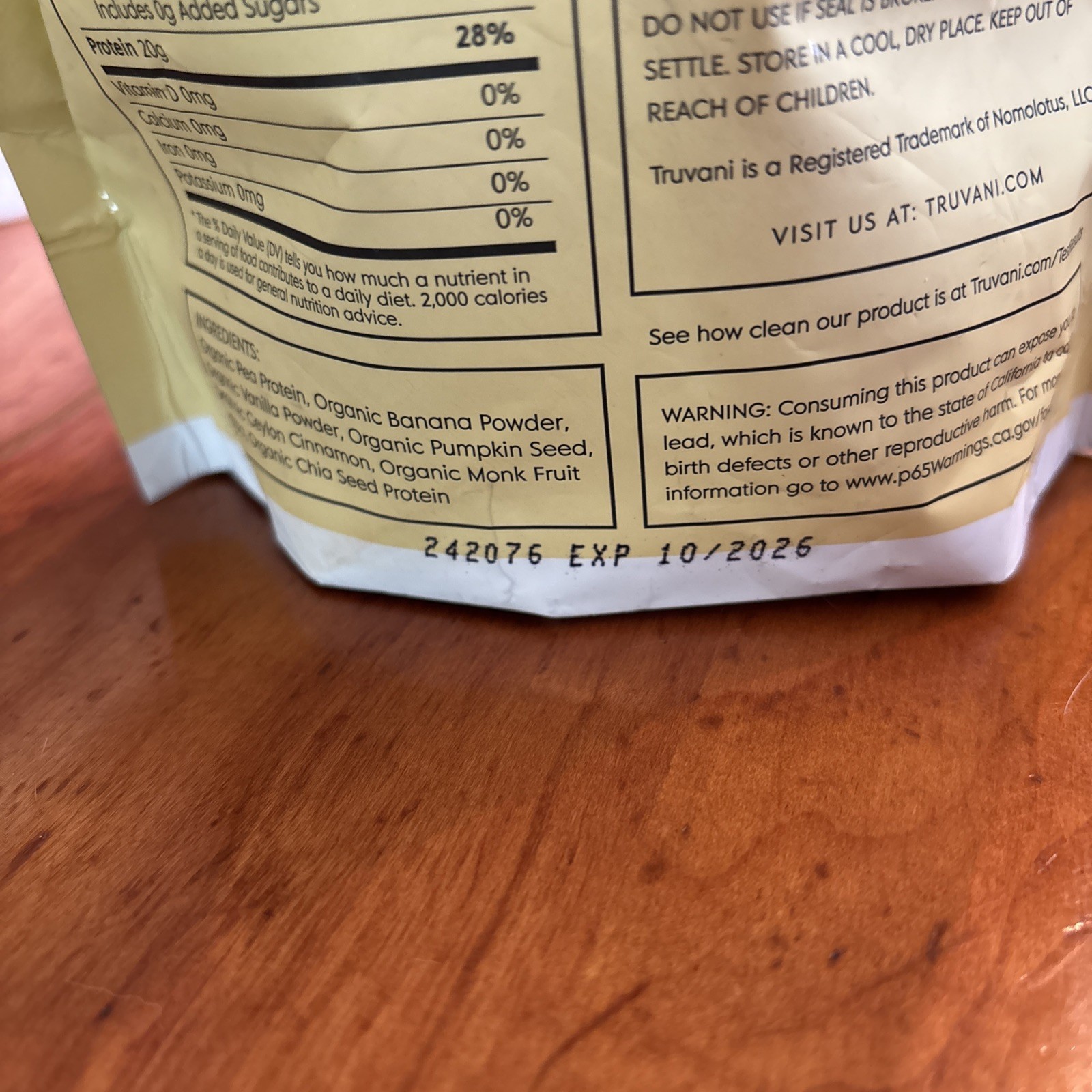 truvani protein powder Banana Cinnamon 11oz