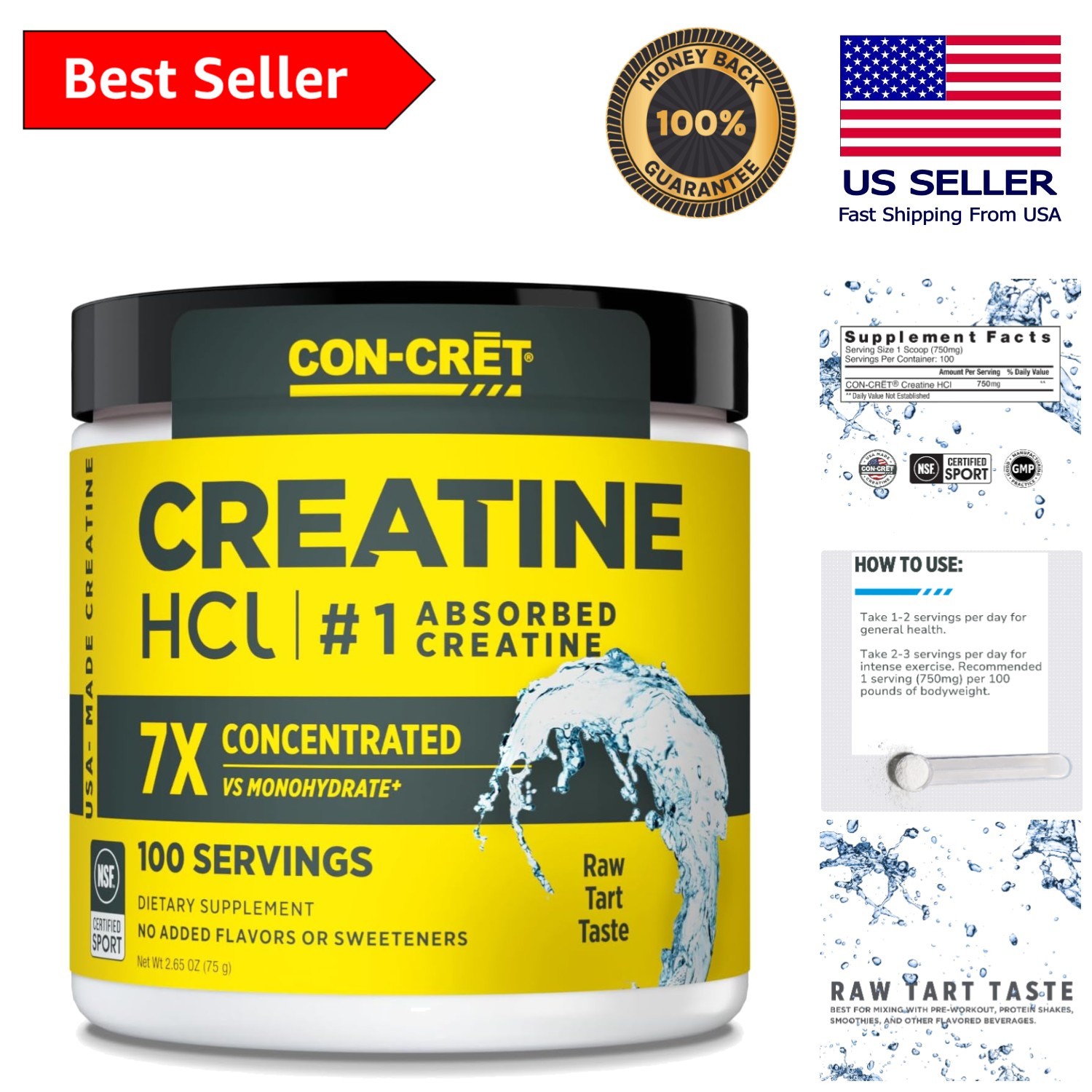 Creatine HCl Powder – 100 Servings for Muscle & Cognitive Energy, NSF Certified