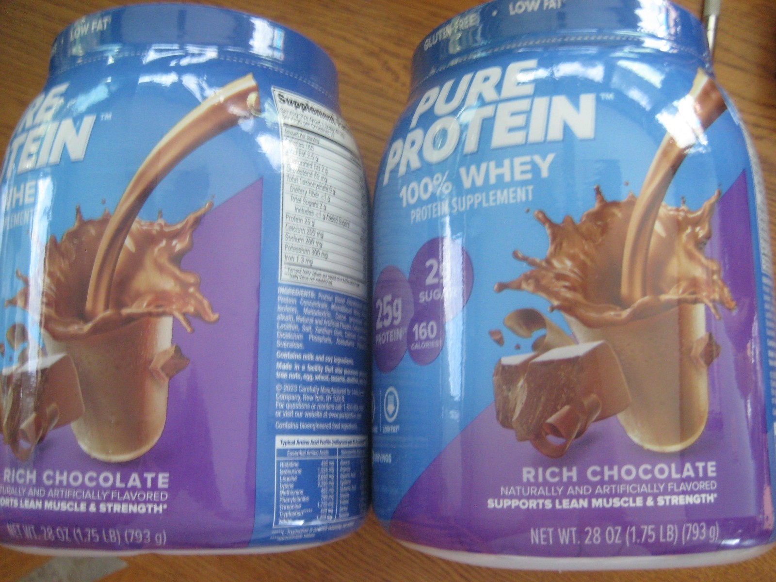 LOT OF 2 Pure Protein 100% Whey Protein Powder, Chocolate 25g Protein, 2 g Sugar