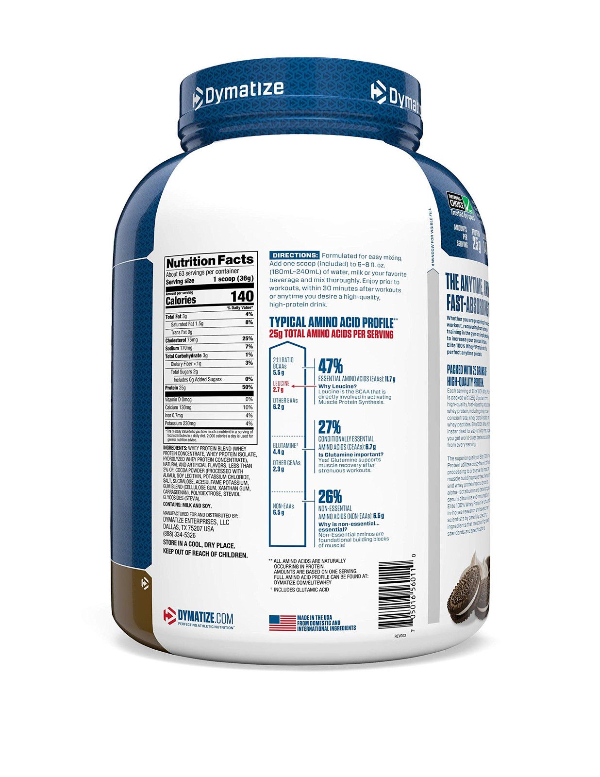 Dymatize Elite 100% Whey Protein Powder, Cookies & Cream, 5 Pound (Pack of 1)