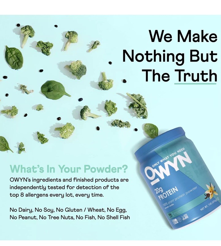 OWYN Only What You Need Plant-Based Protein , Smooth Vanilla, 1.05 lbs