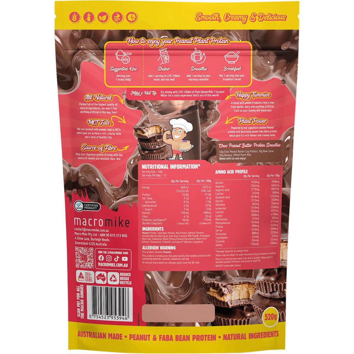 MACRO MIKE Peanut Plant Protein Choc Peanut Butter Cup 520g