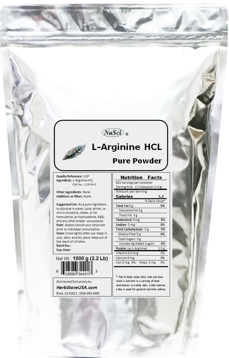 NuSci L-Arginine HCl pure powder 500g(1.1 lb) USP