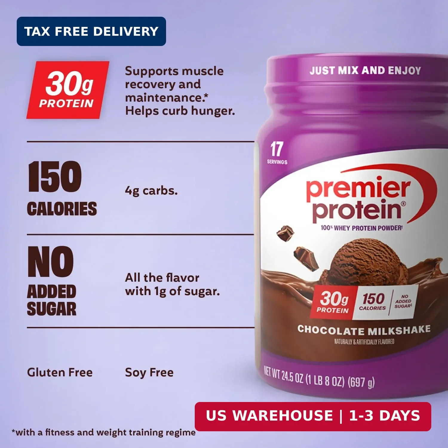 Premier Protein 30g High Protein Powder, 100% Whey, Chocolate, 17 Servings | No