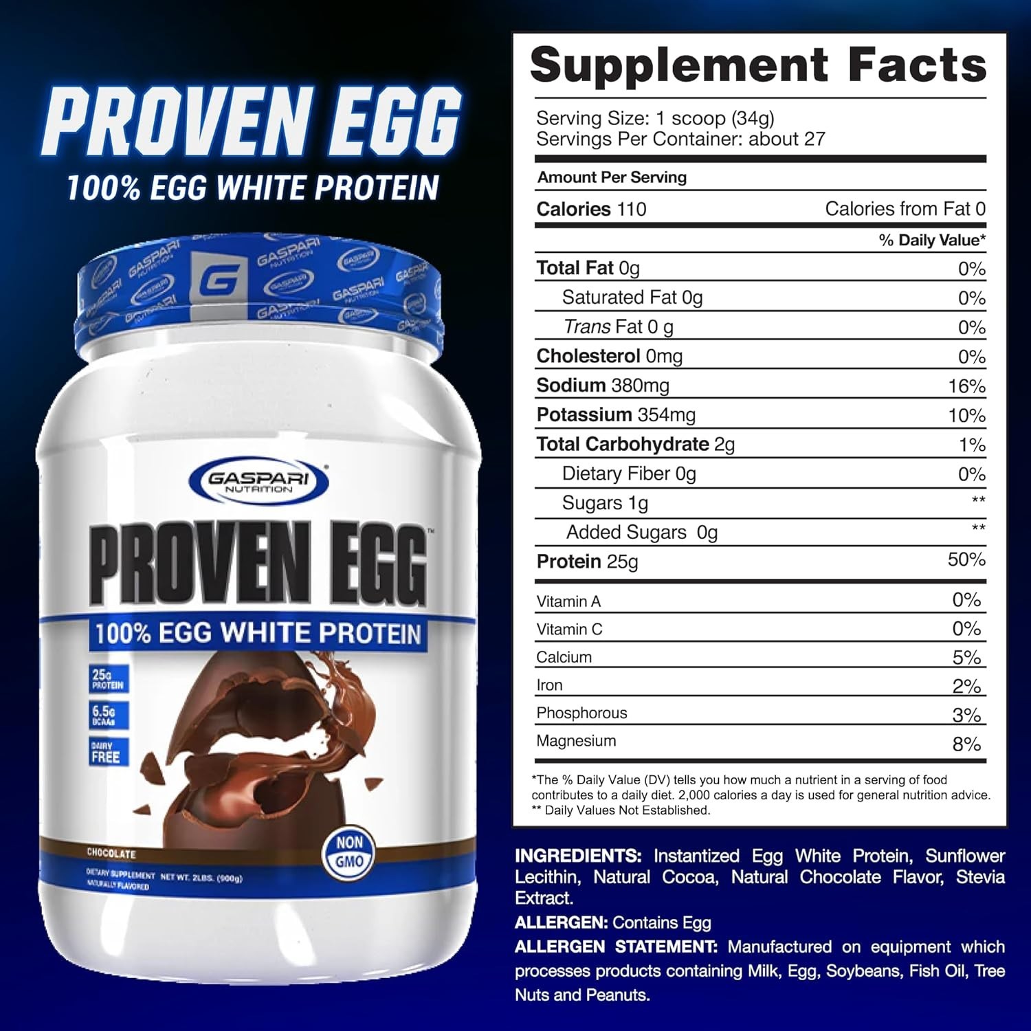 Proven Egg White Protein Powder, 25g Protein, Keto & Dairy Free – 2lbs Chocolate