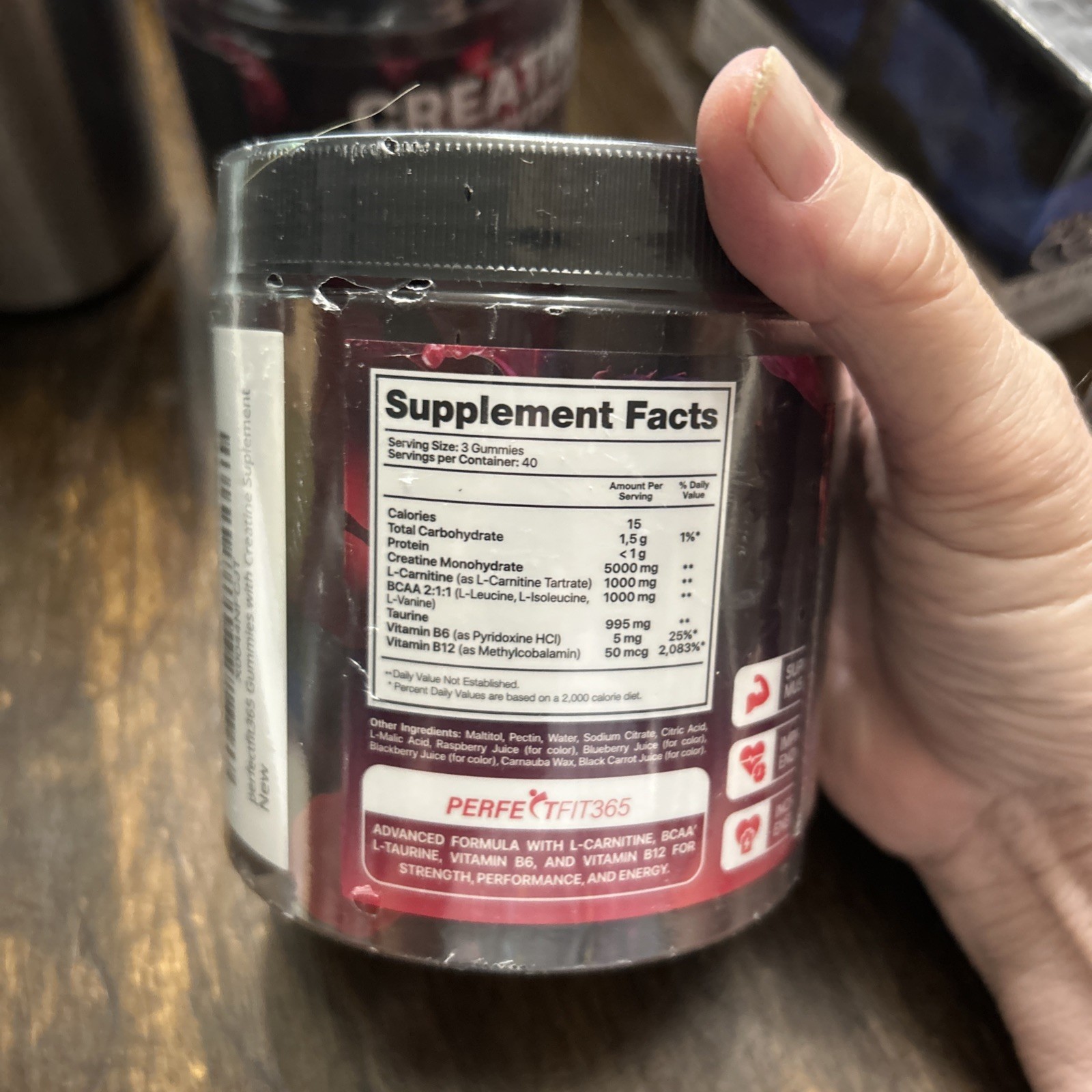 PERFECTFIT365 Creatine Monohydrate Gummies 8000mg BCA L-carnitine Sugar-Free