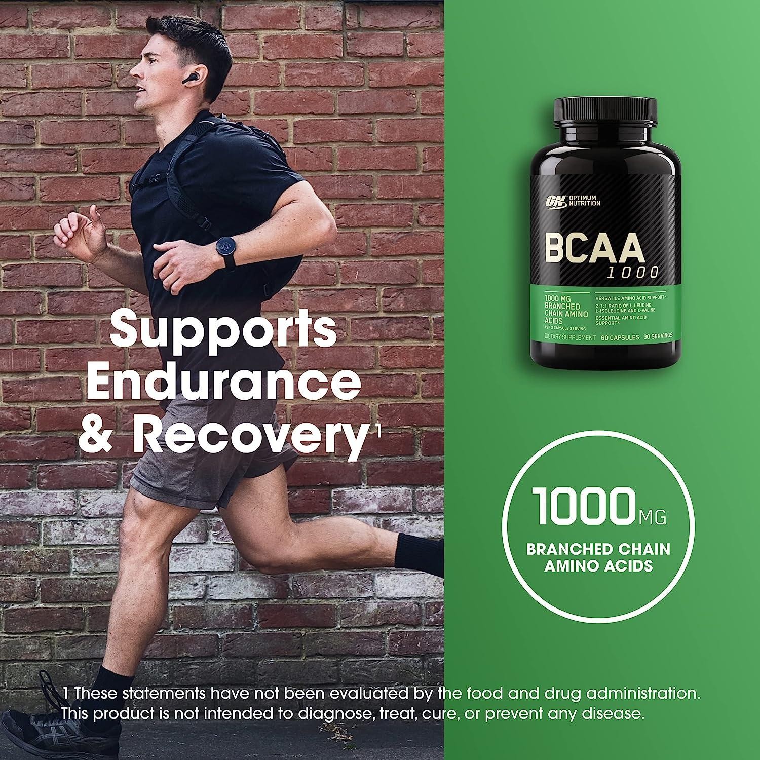 Optimum Nutrition Bcaa 1000, 1,000 Mg, 60 Capsules (500 Mg Per Capsule)