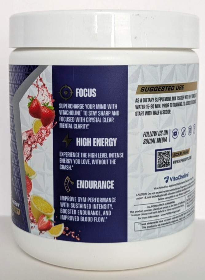 Alpha Supps Pre, High Energy Pre-Workout, 30 Servings, Straw Lemonade, Exp 12/27