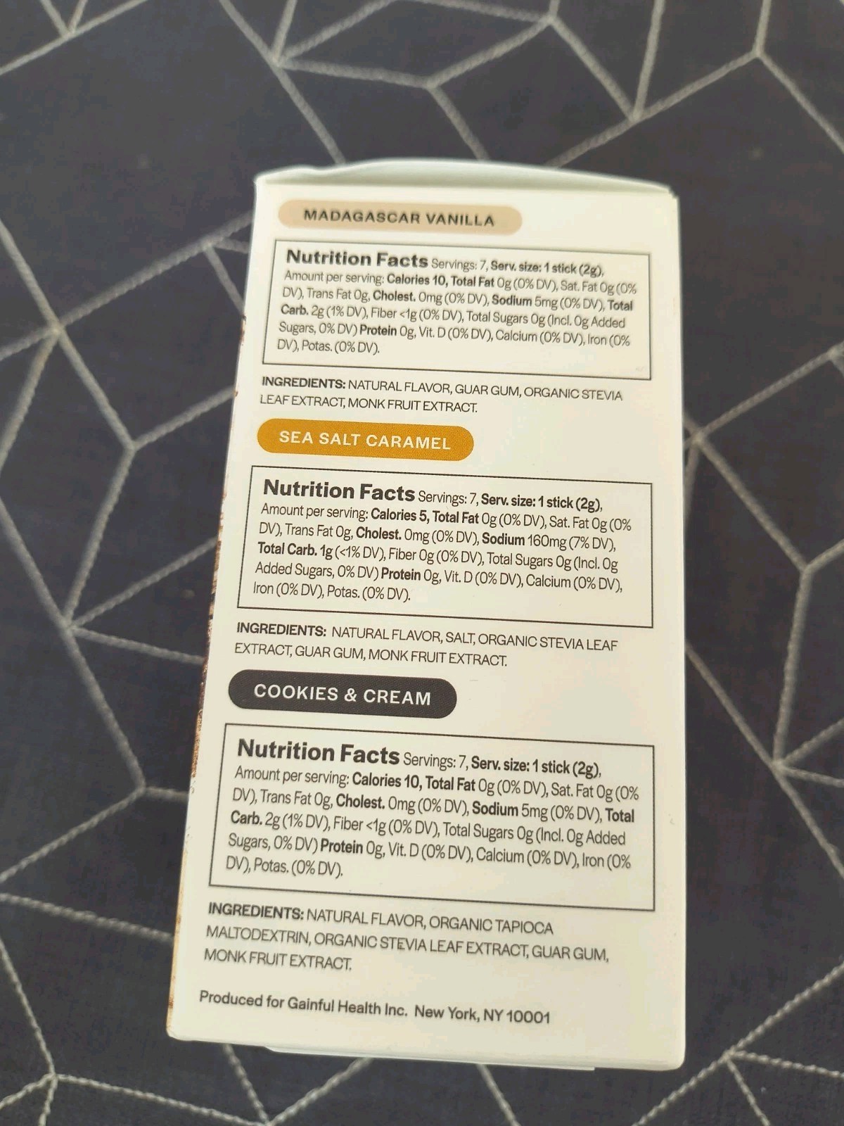 Gainful Flavor Packets 21 Packets Bb 8/28/26 Vanilla, Caramel, Cookies N Cream