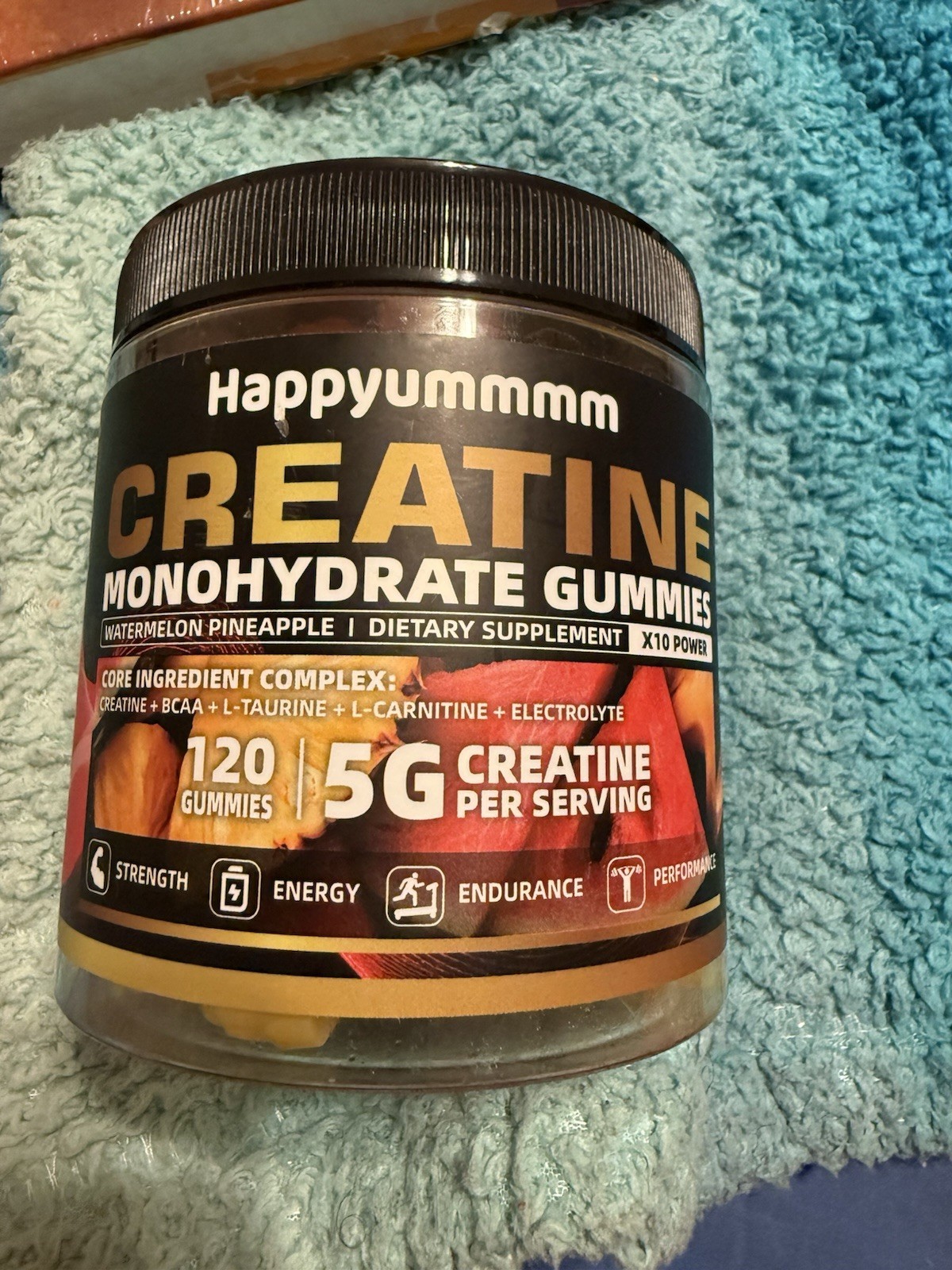 Happyummmm Creatine Monohydrate Gummies Watermelon Pineapple X10 Power 120 Piece