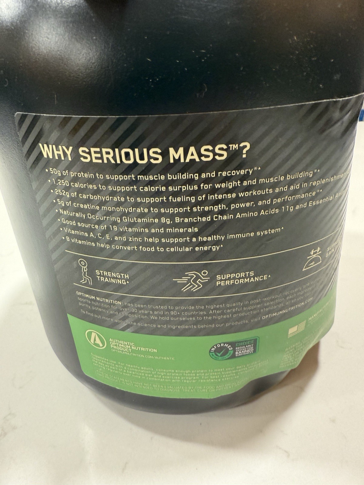 Optimum Nutrition Serious Mass, Weight Gainer Protein 6lbs. Banana. 5/23/26