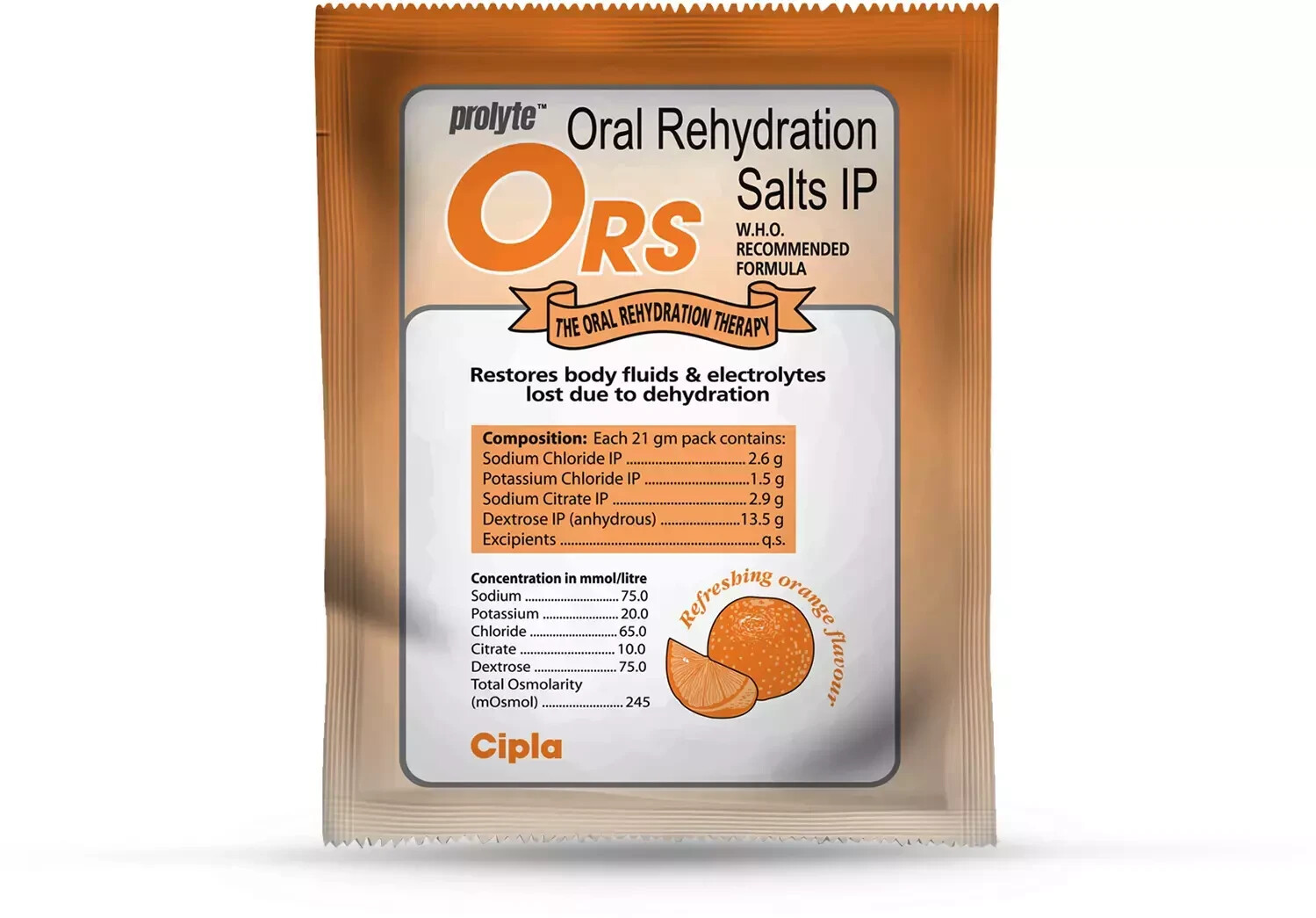 Cipla Prolyte ORS Orange 21g x 15 | Electrolyte Hydration Powder | 01/2028 Exp.