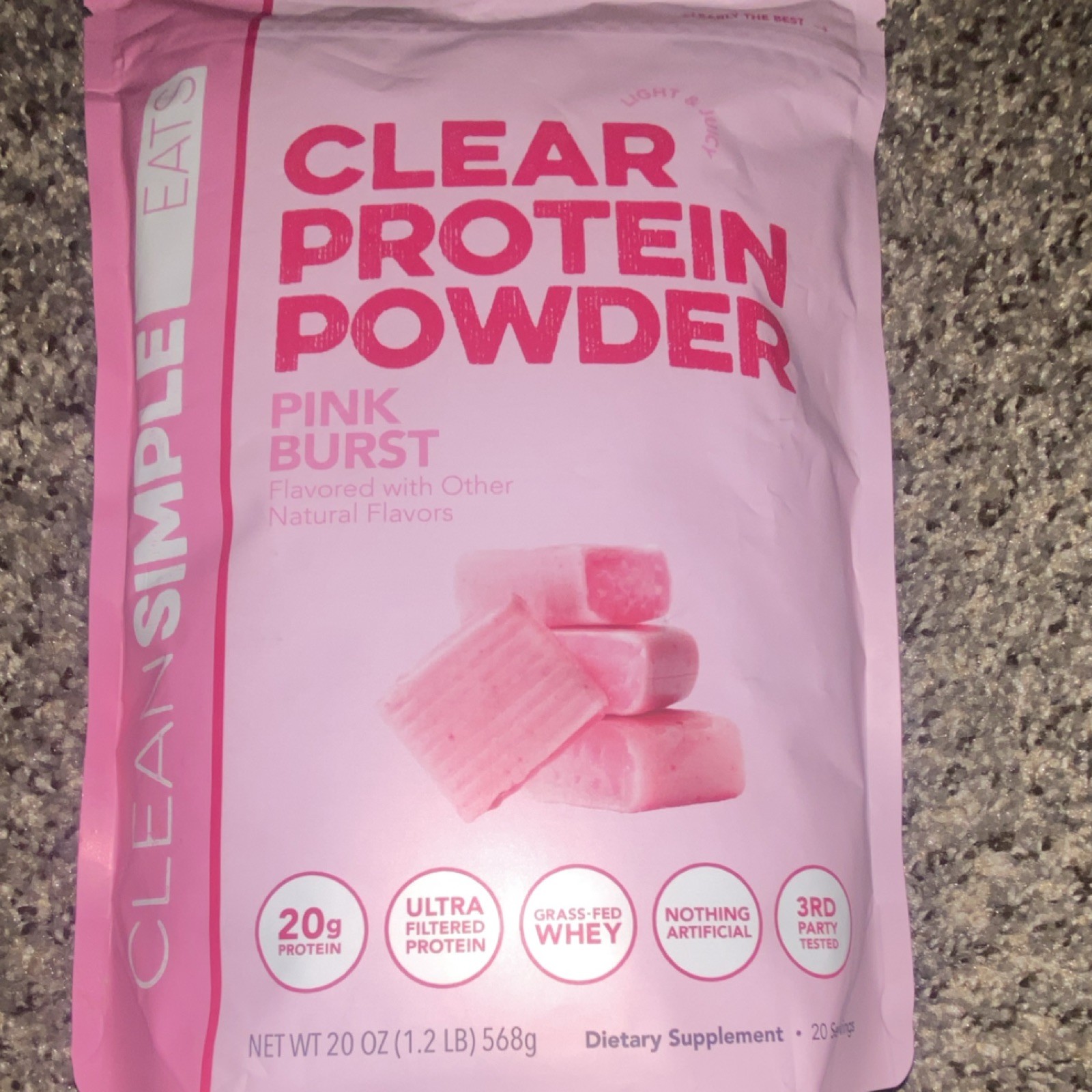 Clean Simple Eats Clear Whey Protein Isolate Pink Burst Grass Fed 20oz