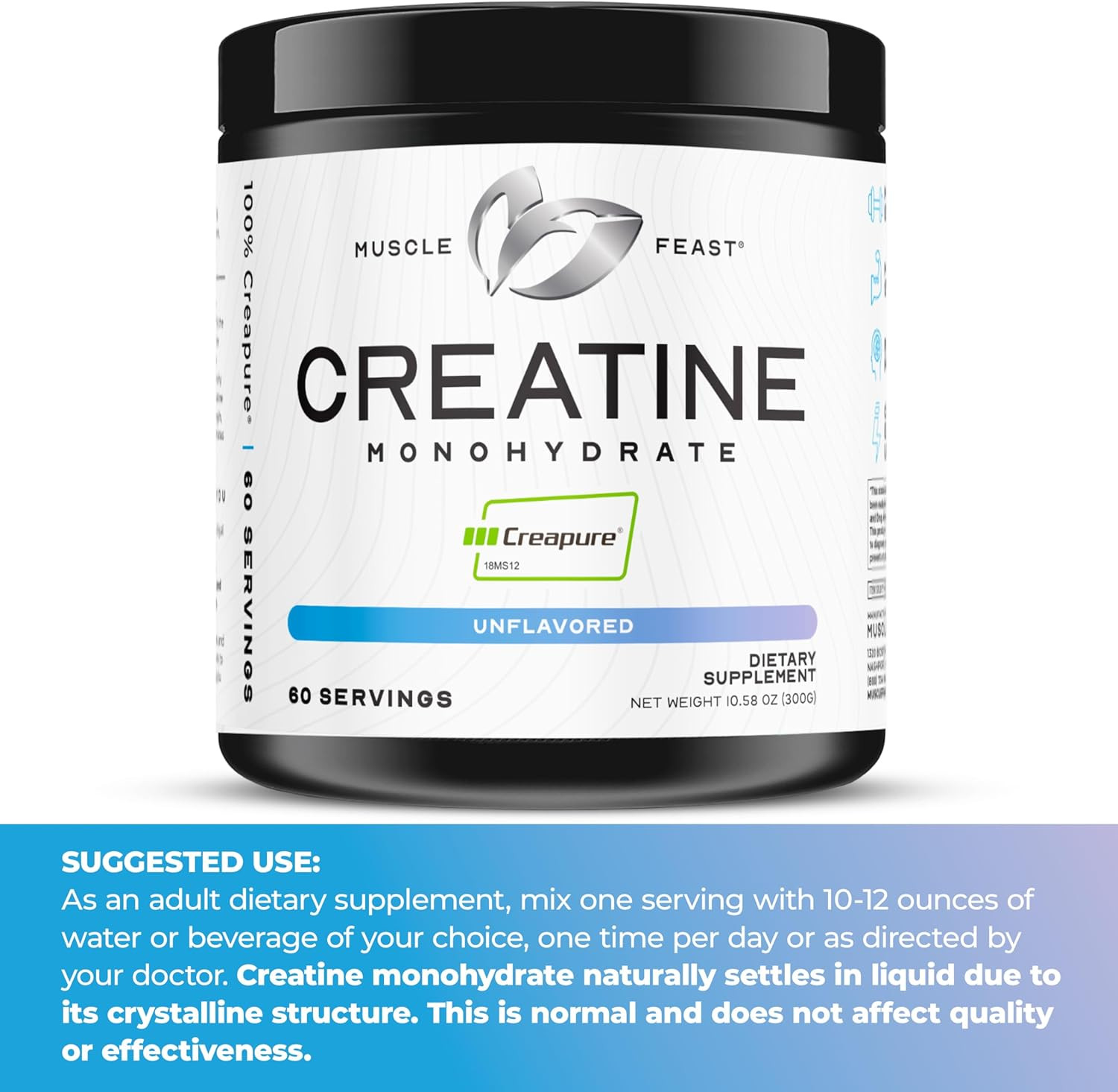 Creapure Creatine Monohydrate Powder, Vegan Keto Friendly Gluten-Free, Mass Gain
