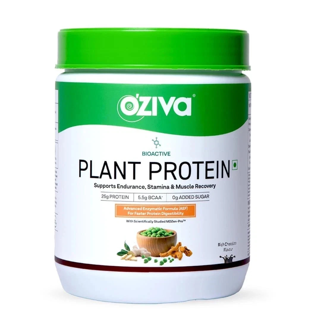 OZiva Plant Protein 500gm Powder Chocolate 25gm Protein BCAA Vegan No Sugar