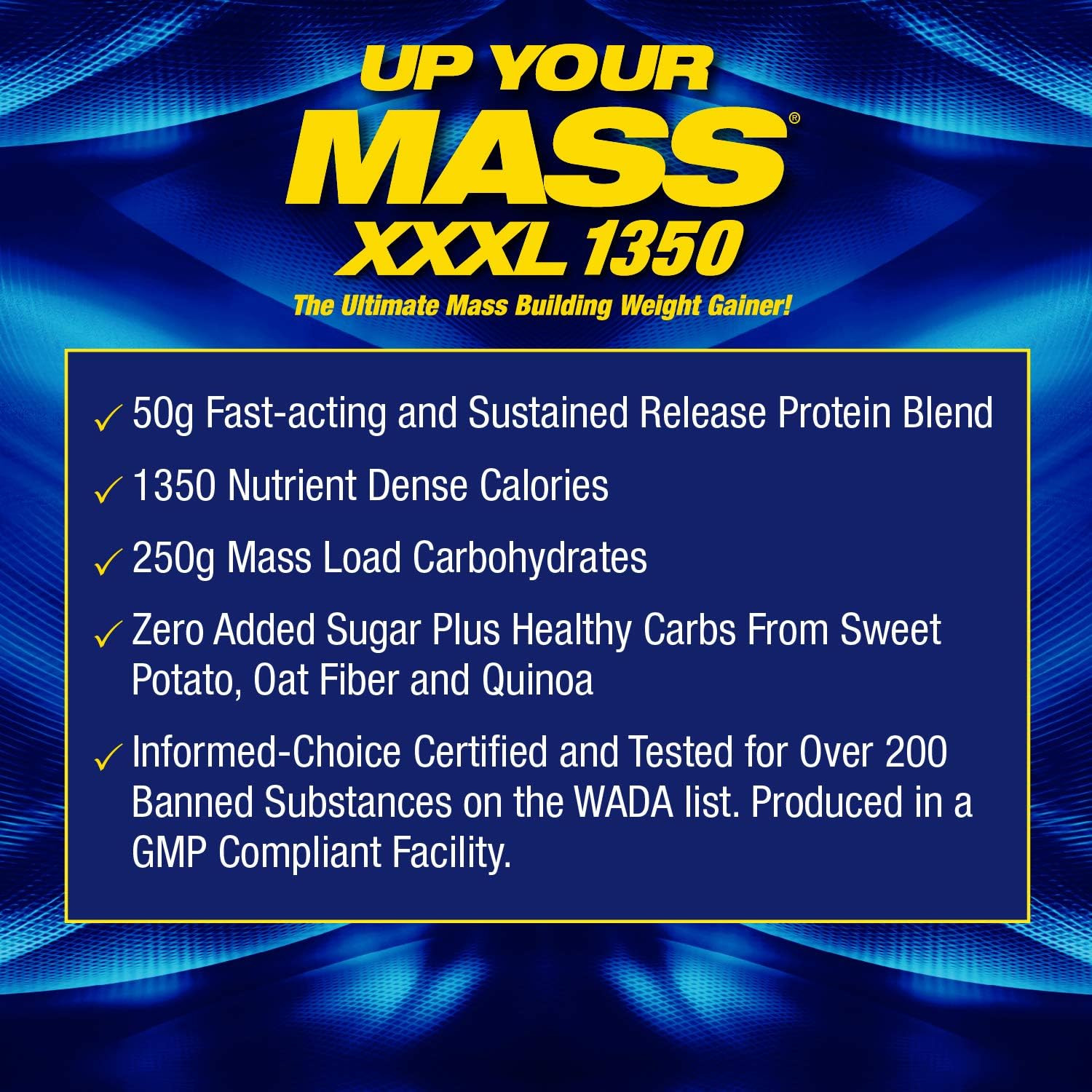 MHP UYM XXXL 1350 Mass Building Weight Gainer, Muscle Mass Gains, W/50G Protein,
