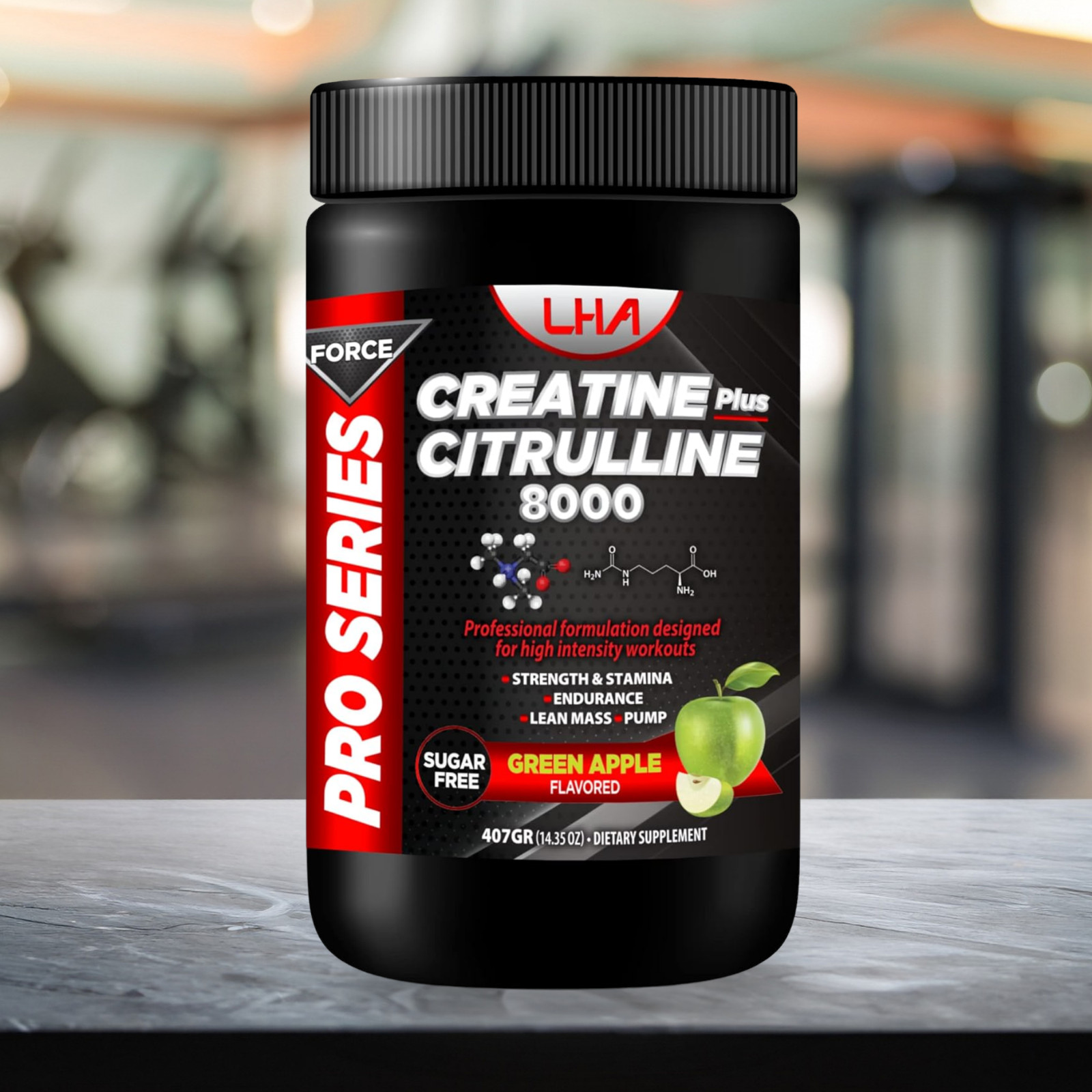 LHA Creatine Citrulline – 400g Workout Support, Green Apple flavor (3-Pack)