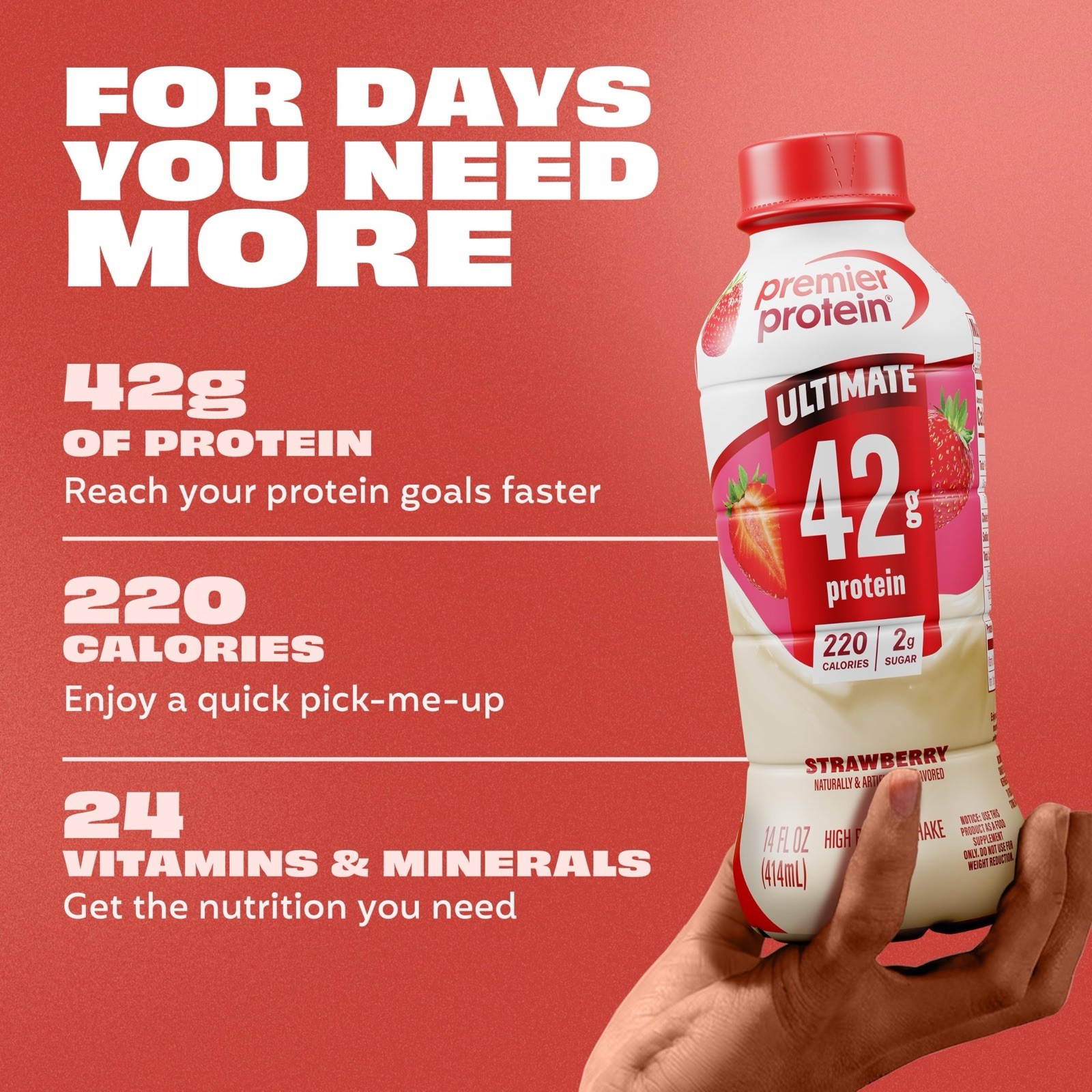 Premier Protein ULTIMATE 42g Protein Shake, Strawberry 🍓 14 Fl Oz, 12 Pack