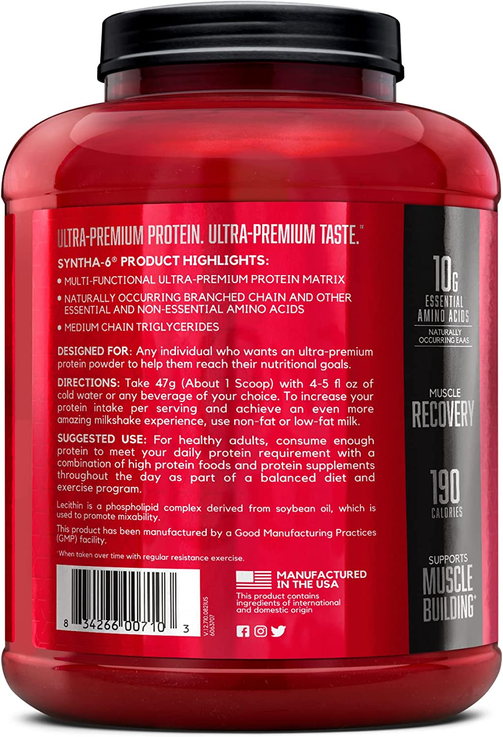 SYNTHA-6 Whey Protein Powder, Micellar Casein, Milk Protein Isolate Powder, Vani