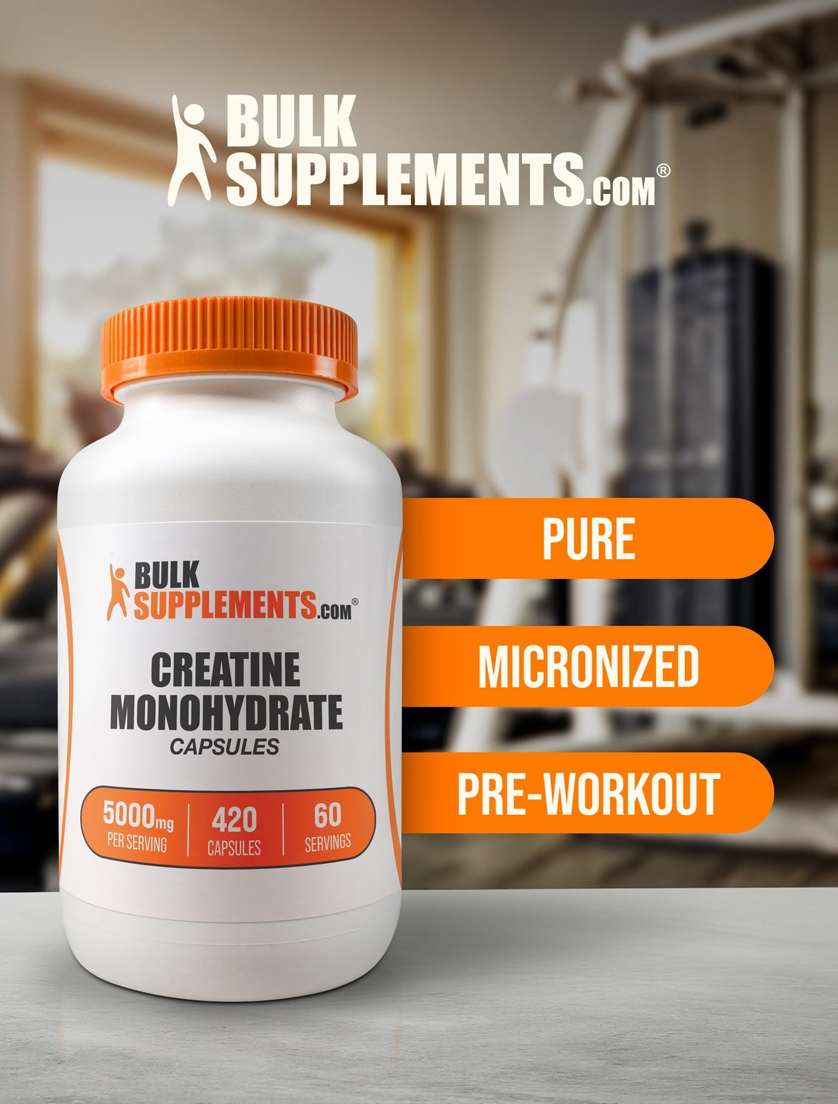 BulkSupplements.com Creatine Monohydrate Capsules – 420 Count (Pack of 1)