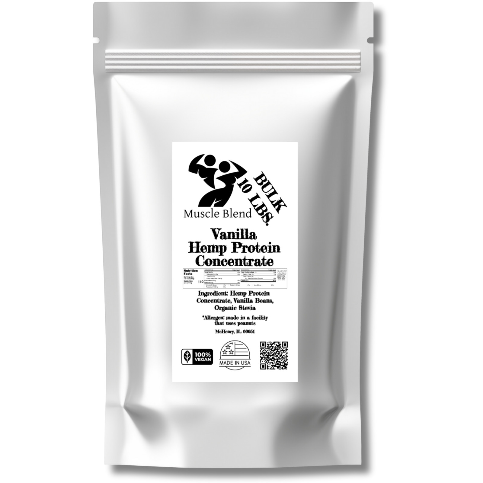 Vanilla Hemp Protein Powder concentrate, Raw Vegan, 100% Pure, Muscle Blend